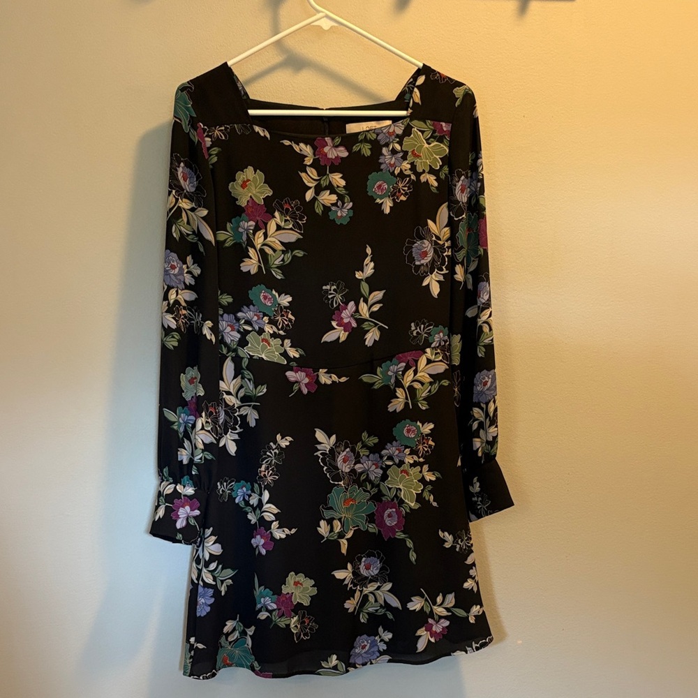 LOFT Black Floral Long Sleeve Dress